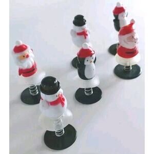 Christmas Pop Up Toy 6 pc Santa Claus Snowman Penguin Spring Loaded Holiday Vtg
